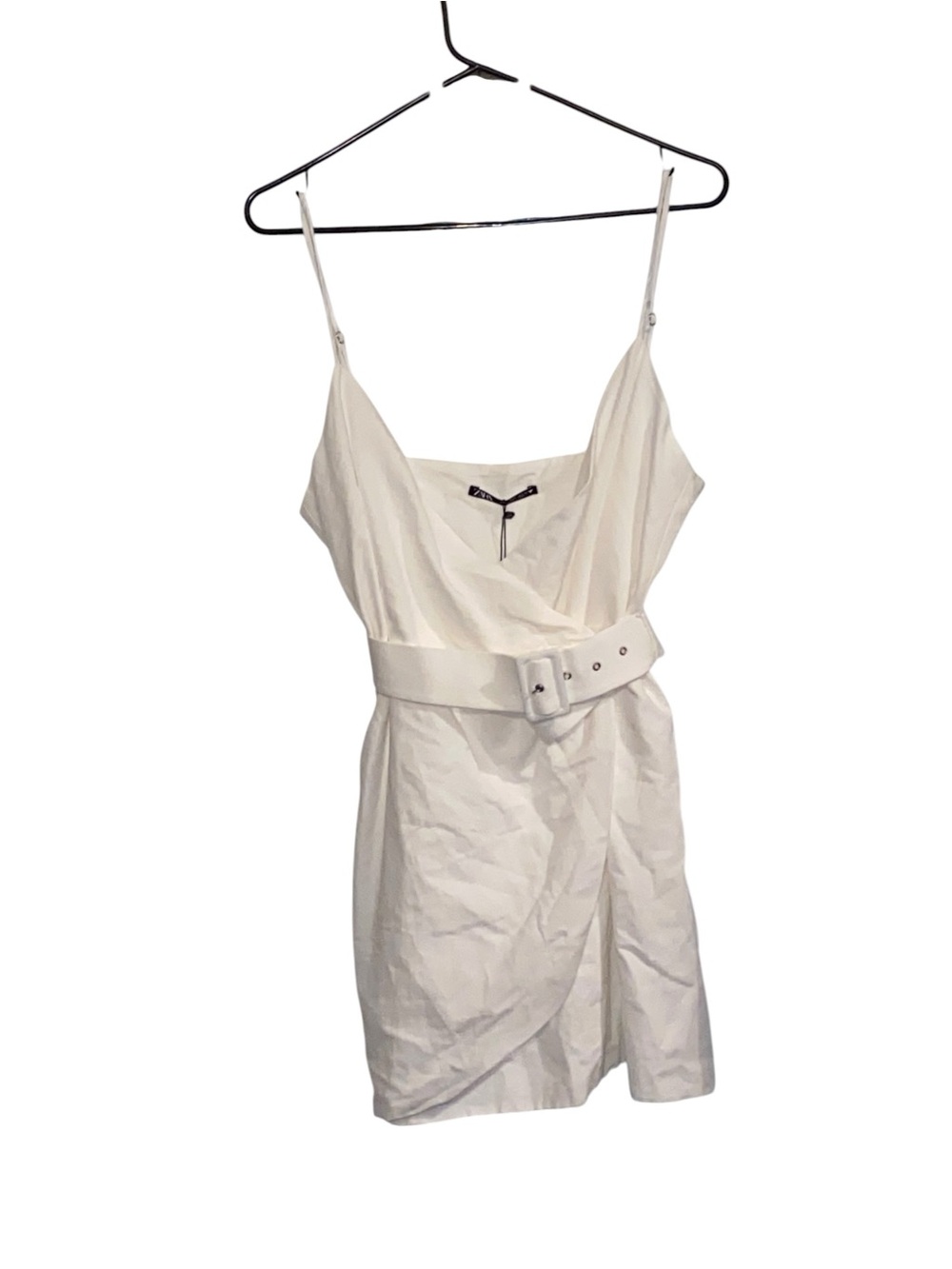 Zara Belted Mini Linen Cotton Blend Belted Wrap Dress Resortwear Honeymoon bride - Picture 4 of 10